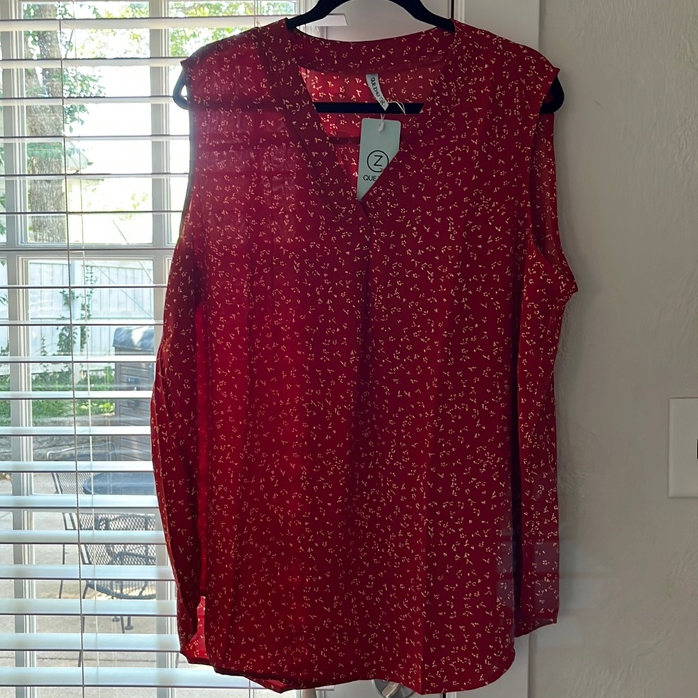Red Short Sleeve VNeck Chiffon Blouse